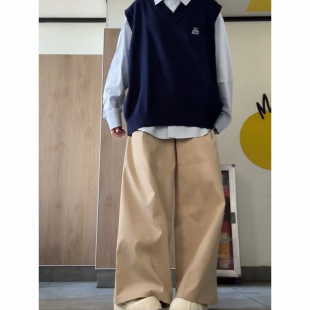 两件套装 秋冬季 衬衫 背心马甲搭配蓝色长袖 甜美学院风藏青色针织衫