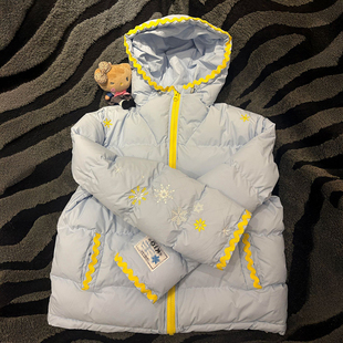 法式 温柔甜妹多巴胺撞色刺绣连帽棉服女百搭宽松加厚保暖棉衣外套