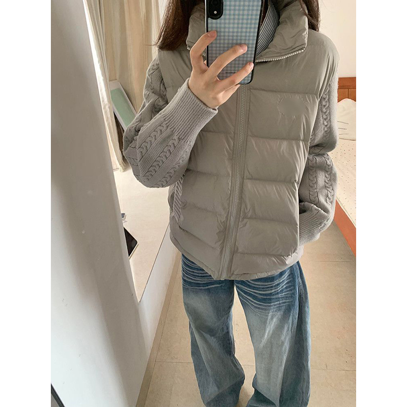 灰色拼接针织设计棉服