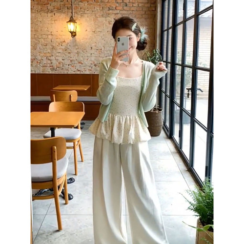 吊带波点背心+防晒针织开衫