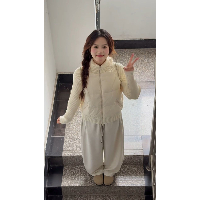 立领针织拼接棉服外套