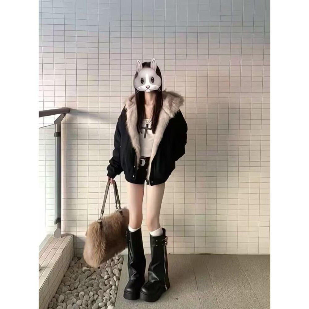 黑色加厚长袖外套上衣