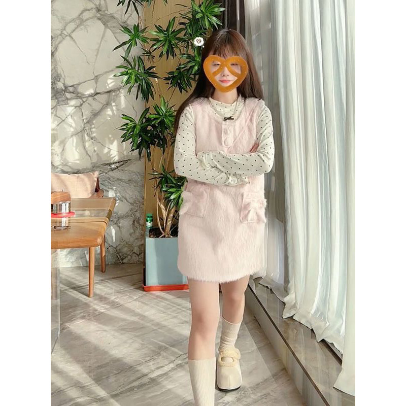 法式ins甜心少女感波点打底衫叠穿蝴蝶结粉色毛呢背心裙两件套装,女装/女士精品,时尚套装,淘宝优惠券,粉丝福利购,淘宝优惠卷