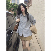 搭配针织马甲背心两件套装 2025早秋气质温柔感POLO领条纹长袖 衬衫