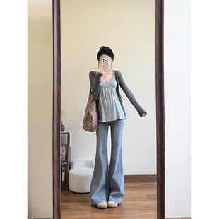 韩式 针织披肩外套两件套穿搭 气质辣妹风V领吊带背心上衣叠穿短款