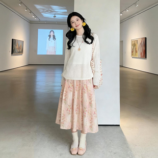 碎花长裙三件套装 新款 内搭吊带 镂空针织罩衫 慵懒氛围感淑女套装