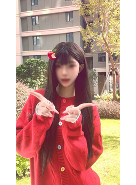 冬日跨年甜美圆领彩色单排扣麻花针织开衫女新年圣诞氛围红色毛衣