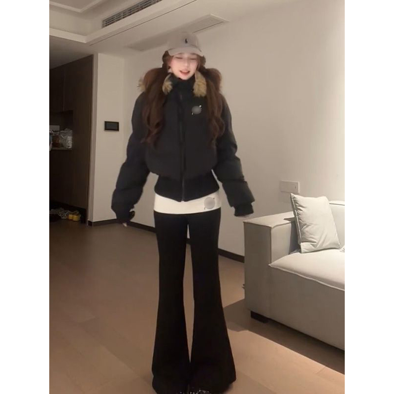 秋冬慵懒风黑色收腰显瘦毛领连帽棉服女经典百搭保暖拉链短款外套