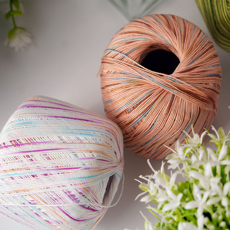 6号蕾丝花式段染电脑印花强捻手工钩织彩色蕾丝线夏季丝光纯棉线