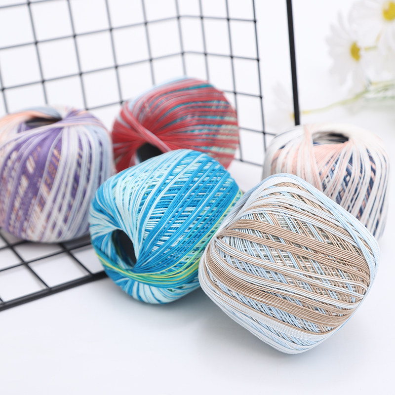 6号超长段染蕾丝强捻花式段染蕾丝线diy钩帽子披肩细棉线毛线团