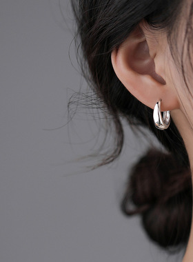 S925纯银圈圈耳环女韩国气质网红潮圆圈款圆环几何高级感简约耳扣
