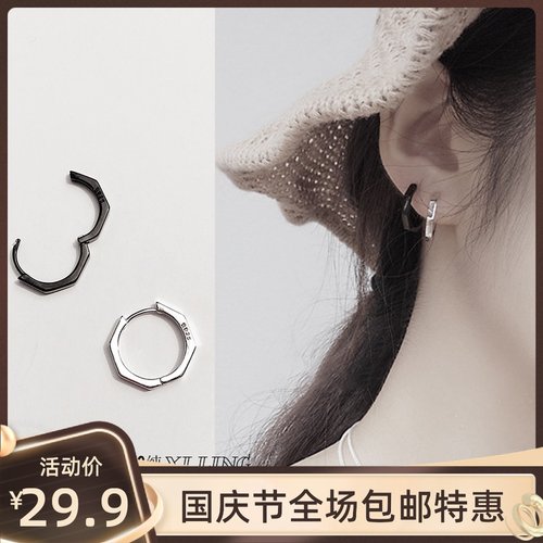 小众纯银几何设计感会动耳圈