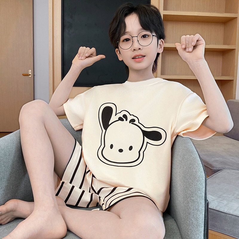 男童睡衣夏季纯棉短袖薄款2025新款初中生大童儿童男孩家居服3136