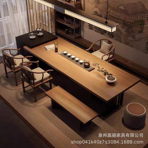 宋代美学实木茶桌茶座椅一整套老板办公室高级感岛台茶台泡茶一体