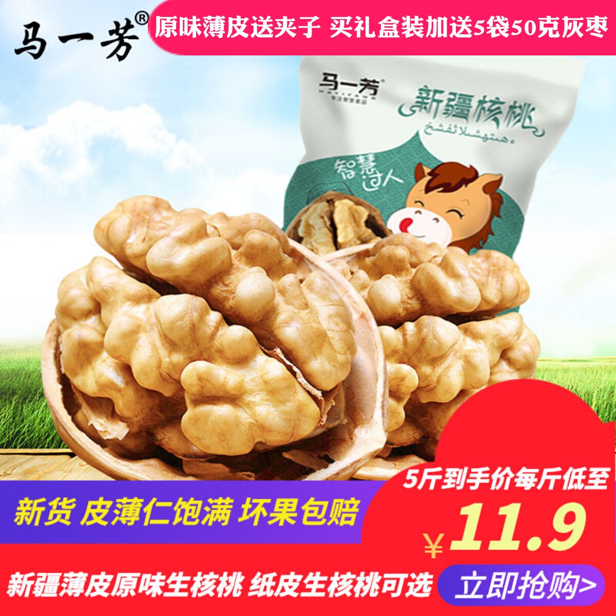 马一芳薄皮核桃2023新货纸皮核桃500g原味生新疆核桃特产孕妇零食
