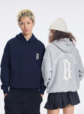 【蔡徐坤同款】BONELESS圆弧哥特B字印花连帽卫衣情侣款重磅帽衫