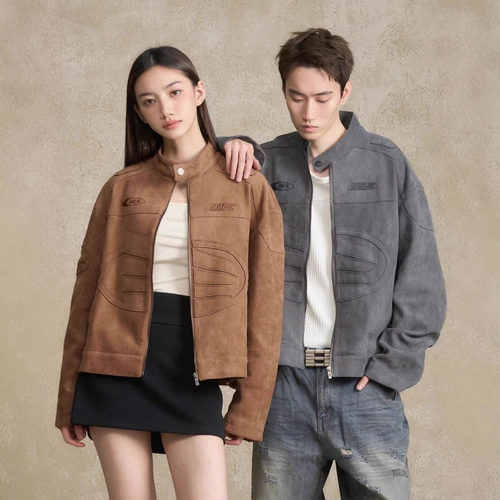 boneless刺绣logo麂皮机车夹克