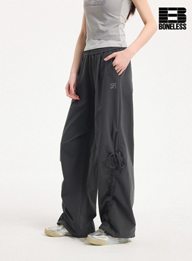 BONELESS四季新款侧边抽褶微弹伞兵裤宽松LOGO刺绣休闲插袋长裤