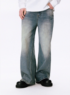 【蔡徐坤同款】BONELESS复古水洗结构牛仔裤街头潮牌设计感休闲裤