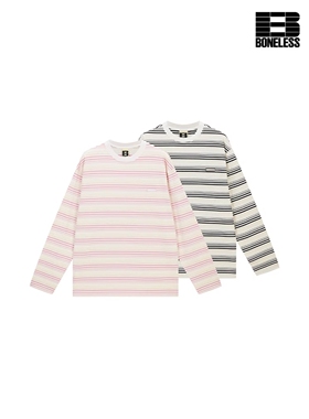 【冬日多巴胺】BONELESS美式条纹长袖T恤复古街头宽松百搭打底衫