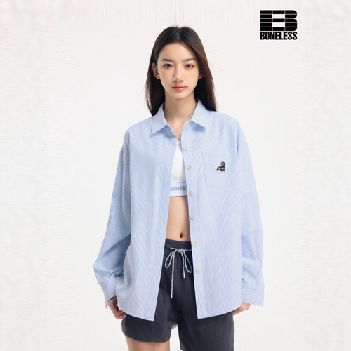 小狗章仔条纹长袖衬衫