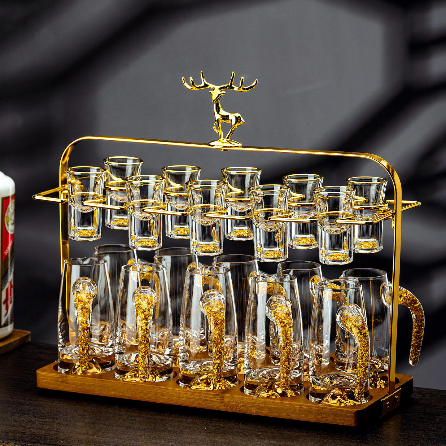 轻奢高档金箔水晶白酒杯分酒器套装中式一口杯精致高级感酒具家用