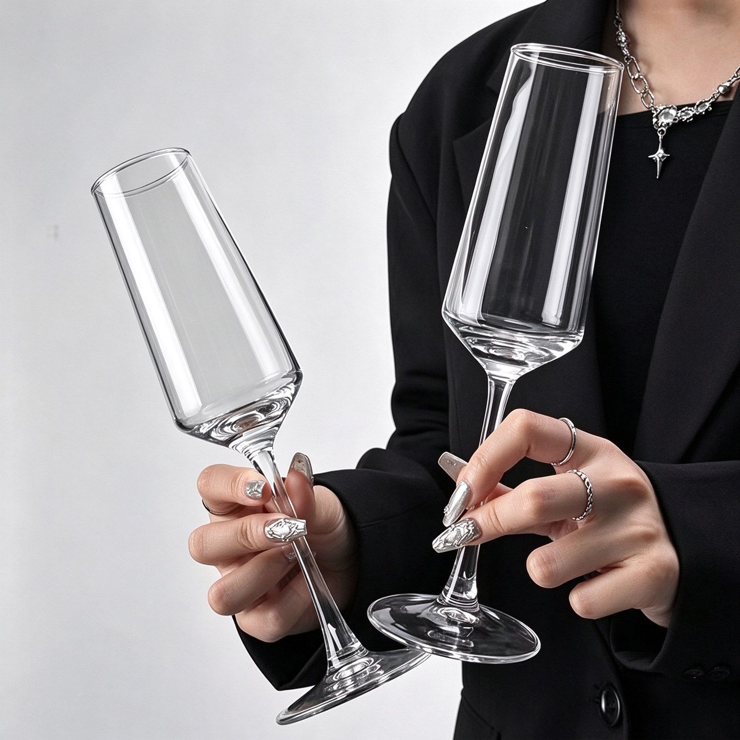 法式轻奢高脚杯香槟杯高级红酒杯家用高颜值酒杯结婚一对敬酒杯子