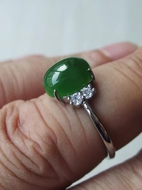 天然和田玉碧玉戒指女活口925银