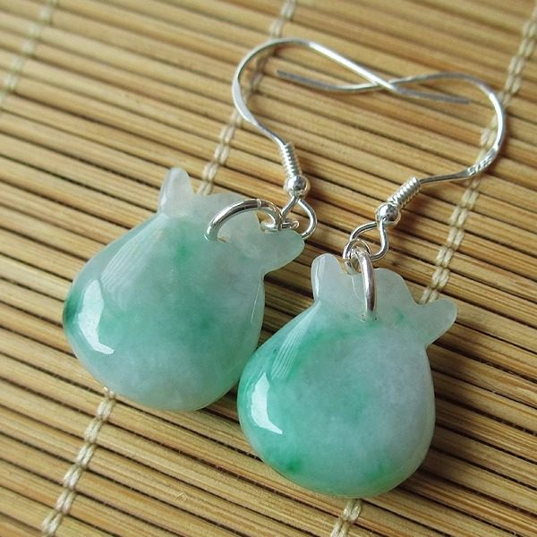 福瓜耳饰缅甸玉天然翡翠a货飘花钱袋耳环925银镶嵌女款耳坠冰糯种