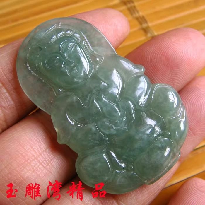 缅甸天然翡翠挂件玉观音牌吊坠男款油青菩萨男士玉坠玉佩证书冰种