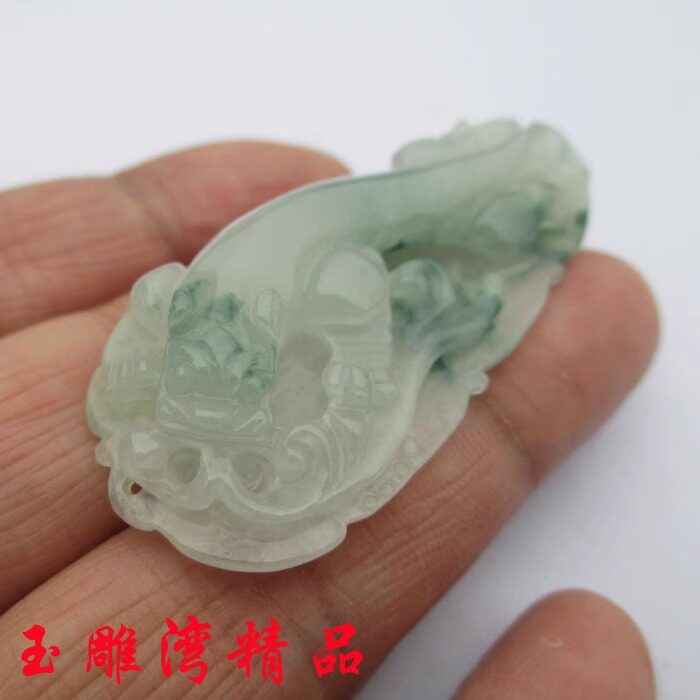玉雕湾缅甸玉飘花天然翡翠吊坠A货玉螭龙挂件男女玉石开运玉坠证