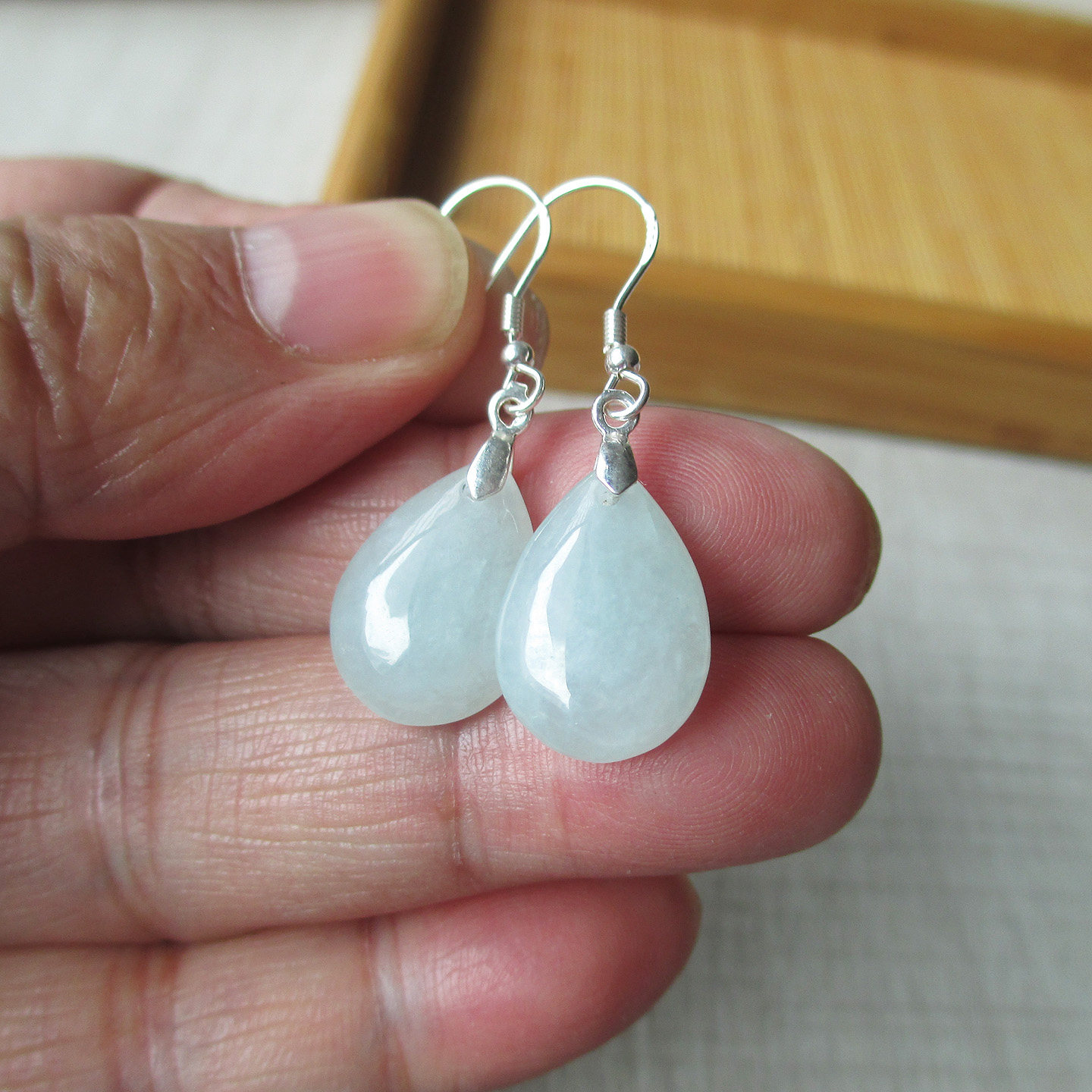 老坑缅甸翡翠耳环玉耳坠A货天然玉石水滴925纯银镶嵌耳饰女冰糯种