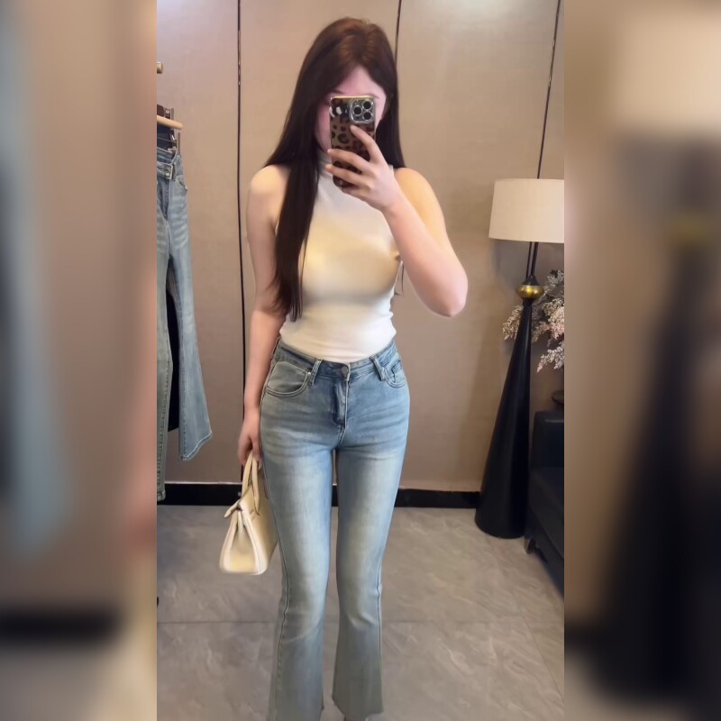 复古修身显瘦丰胯小脚牛仔裤女