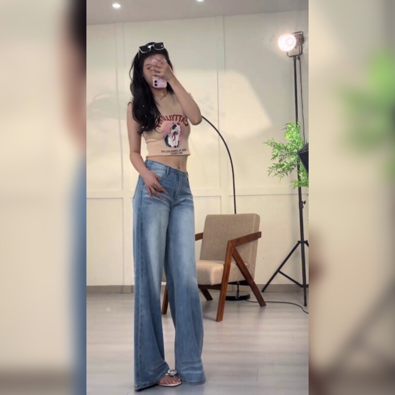 复古蓝色阔腿牛仔裤女高腰显瘦垂感直筒裤梨型身材