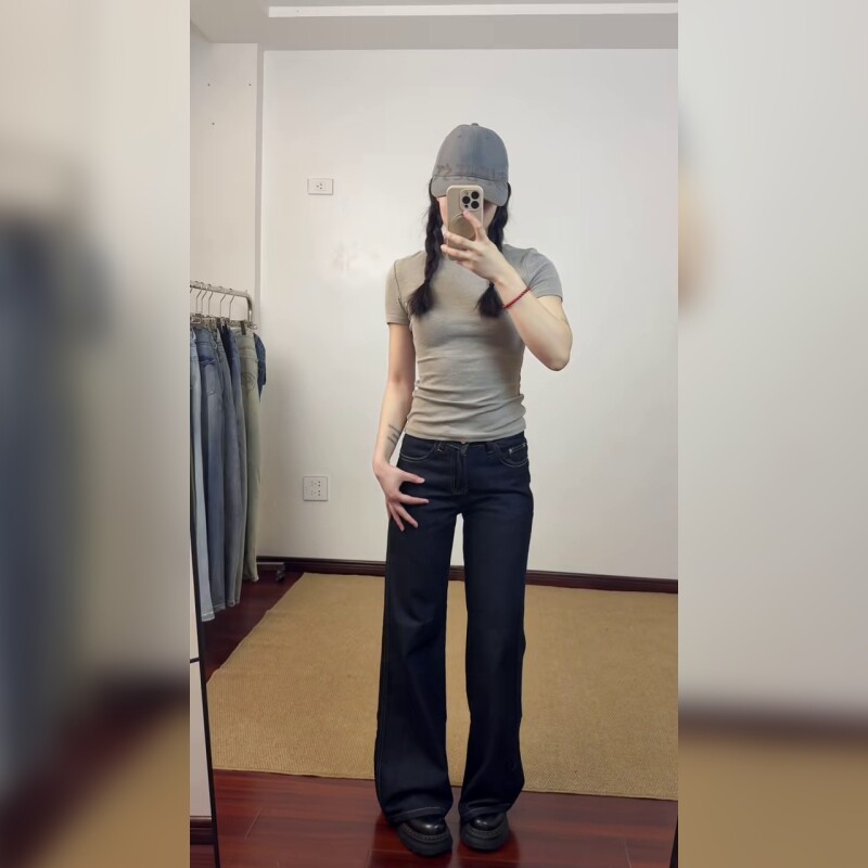 美式复古低腰微喇牛仔裤女修身显瘦拖地喇叭裤