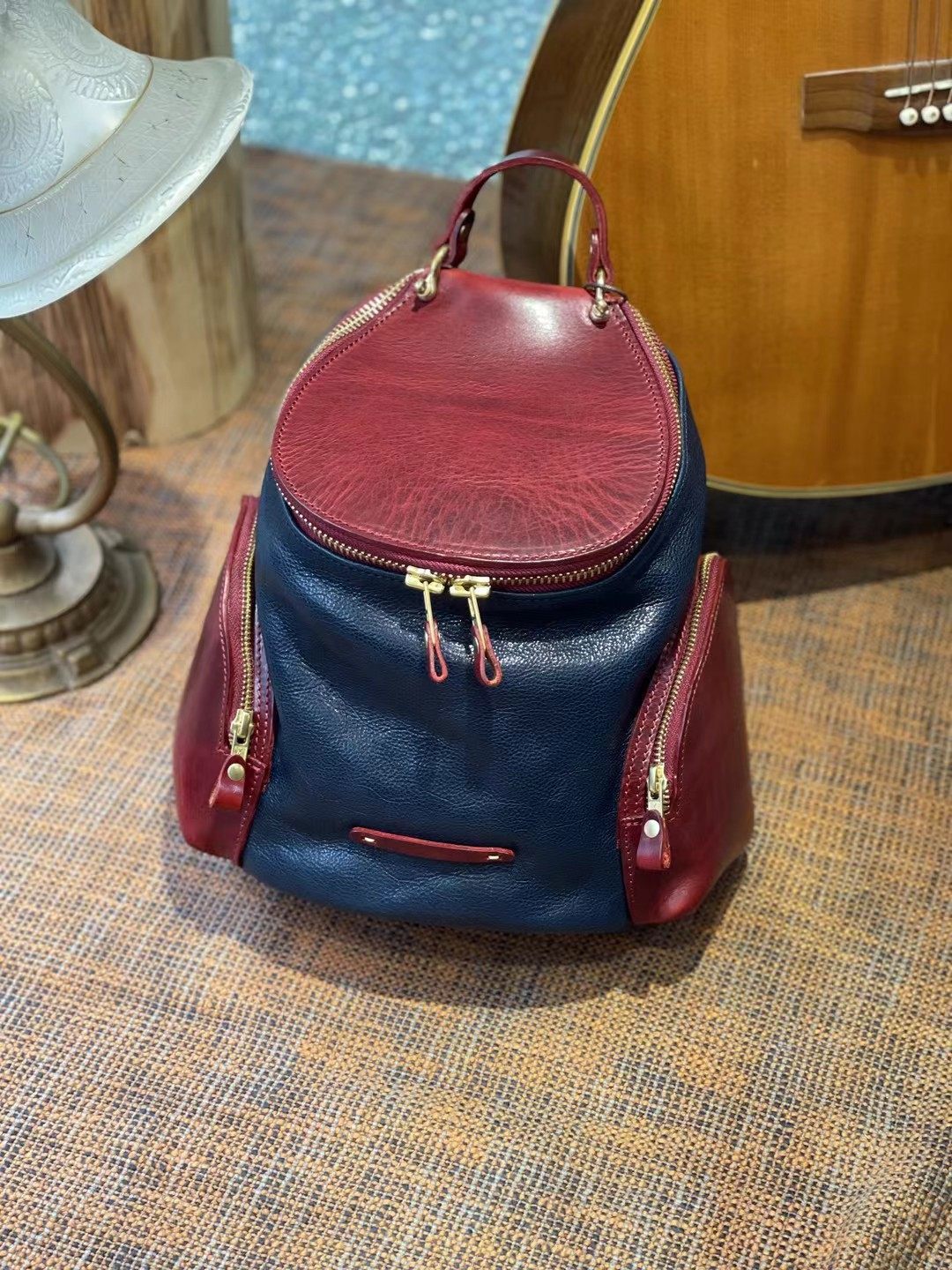 传复古文艺风高端植鞣牛皮女士双肩包真皮休闲通勤款小背包