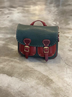 传进口头层牛劲皮拼色复古百搭加厚剑桥包单肩斜挎包