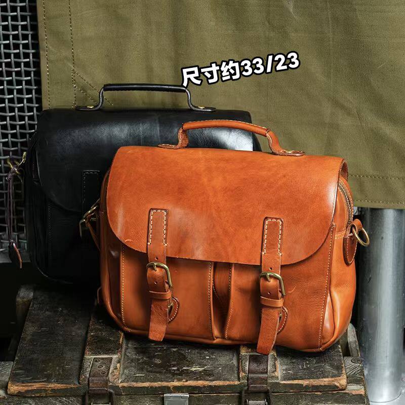制道手工男士女士单肩斜挎包复古时尚经典白金汉公文包油蜡皮手提
