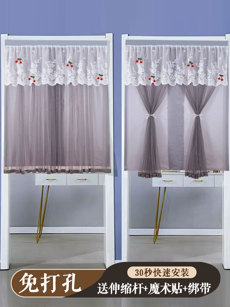 新款门帘半帘短帘卧室房间遮挡帘卫生间厨房挡帘半截隔断帘免打孔