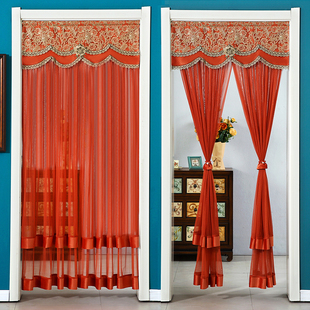 卧室房间门帘纱窗防蚊纱帘蕾丝半帘隔断帘四季家用挂帘免打孔新款