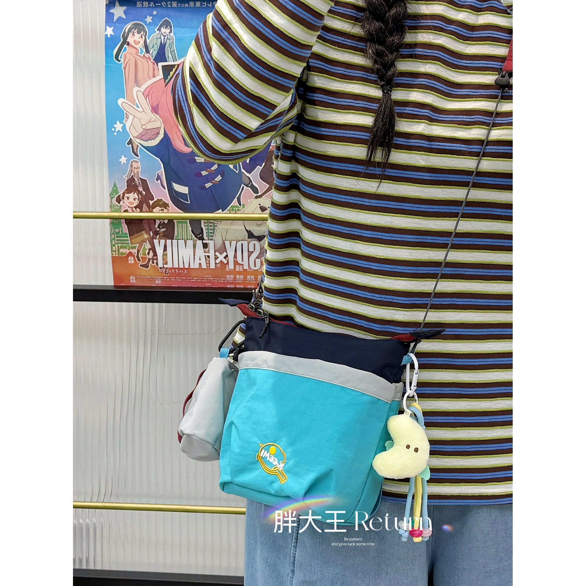 ins风萌趣小挎包美式复古撞色轻便单肩斜挎包女娃高颜值可爱小包