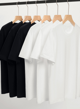 （买一送一）230g重磅纯棉短袖t恤男夏季半袖圆领纯白色打底衫女