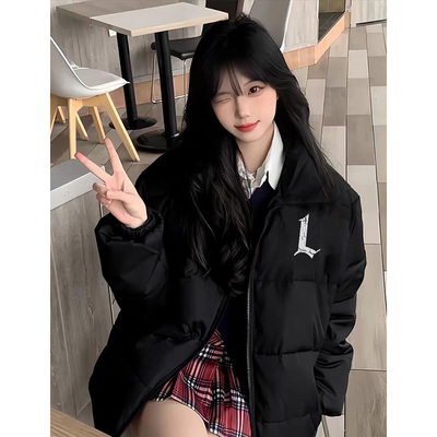 美式小众复古黑色棉服棉衣女