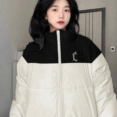 加绒加厚保暖外套拼色棉衣