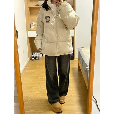 米白色棉衣棉服女款2024年新款冬季韩系小个子设计感小众棉袄外套