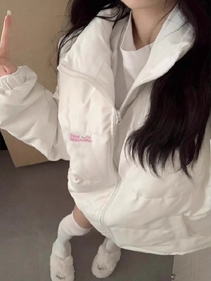 奶白色PU皮晋江棉衣棉服女