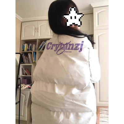 美式字母印花白色羽绒棉服