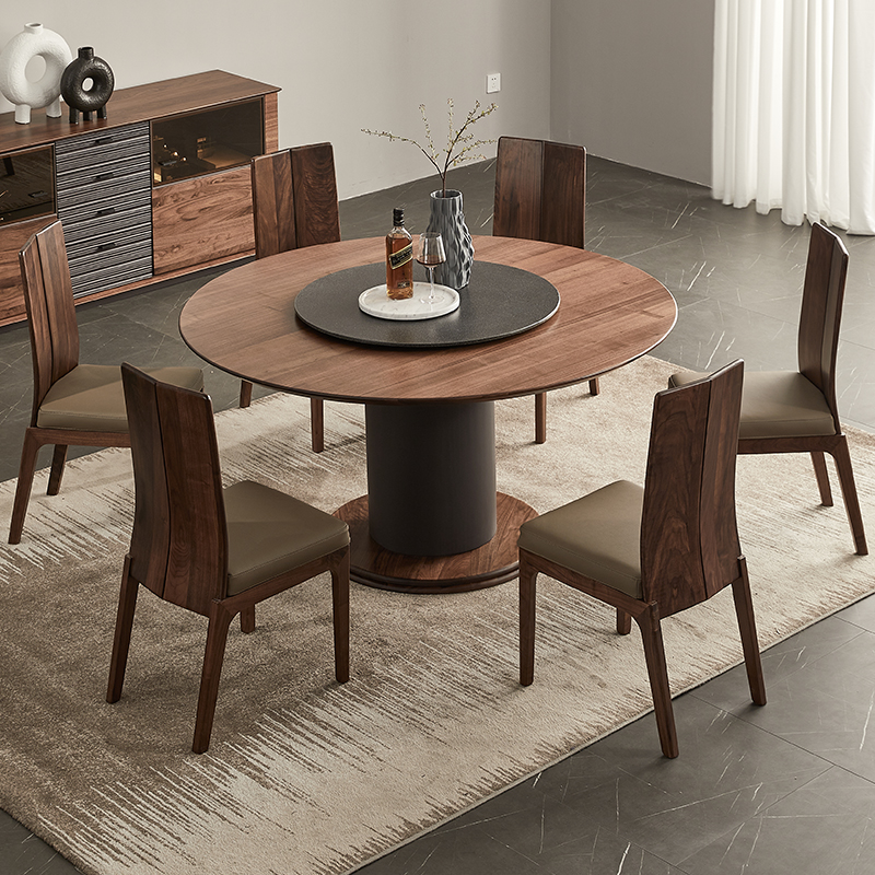 七年老店圆餐桌北美黑胡桃木意式