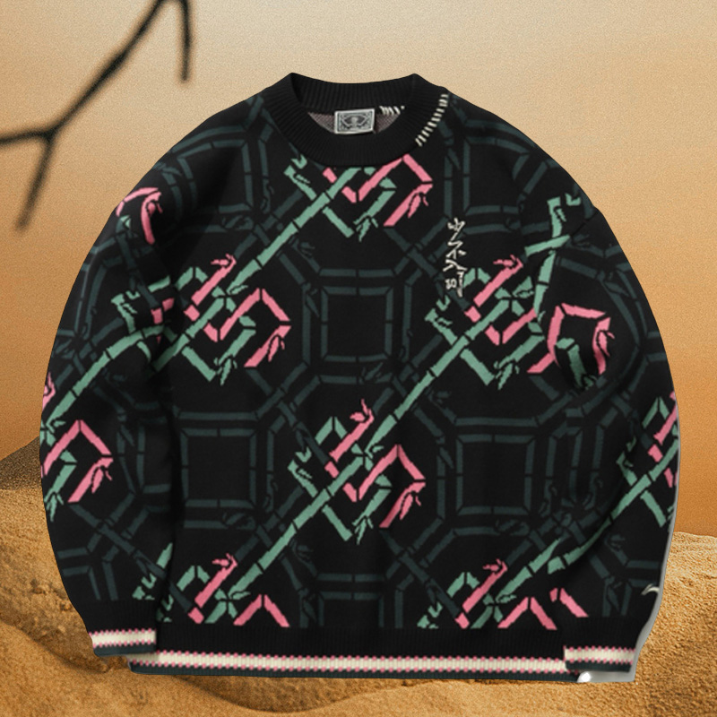 中国李宁少不入川男女同款反伍联名款保暖宽松撞色针织衫AMBR017