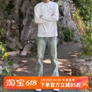 高街ins潮流做旧直筒裤 美式 男夏季 复古黄泥染牛仔裤 百搭休闲长裤